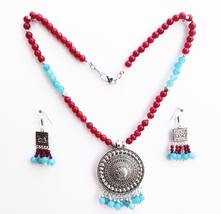 Turquoise & Red Pendant with Bracelet