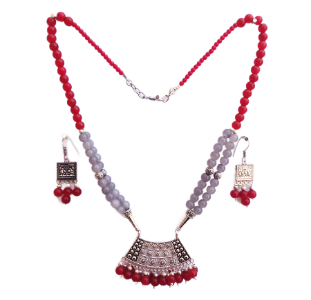 Maroon & SIlver Pendant Set
