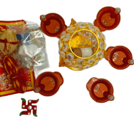 Divine Glow Pooja Tokri with Decorative Lamp & Diyas
